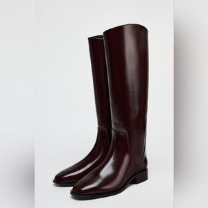 Elegant Brown Leather Riding Boots Zara